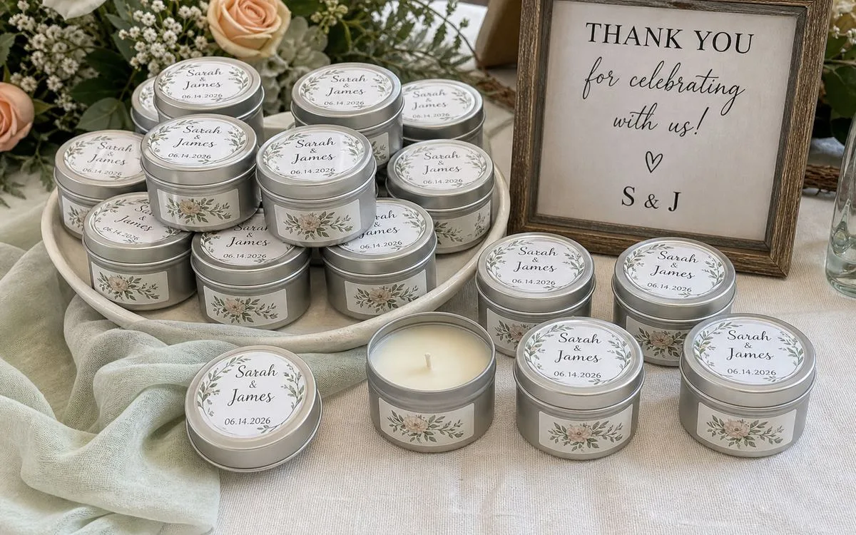 Short-run custom candle labels for event favors