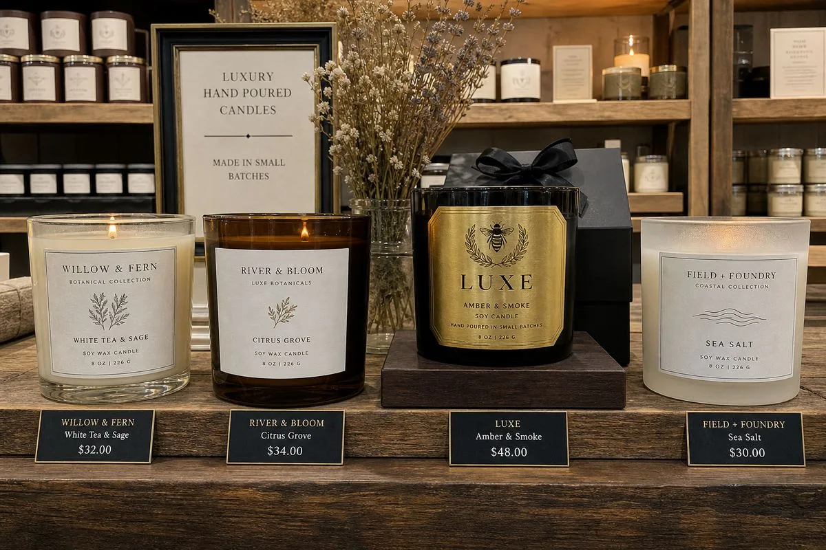 Engineered matte BOPP candle label with foil accent