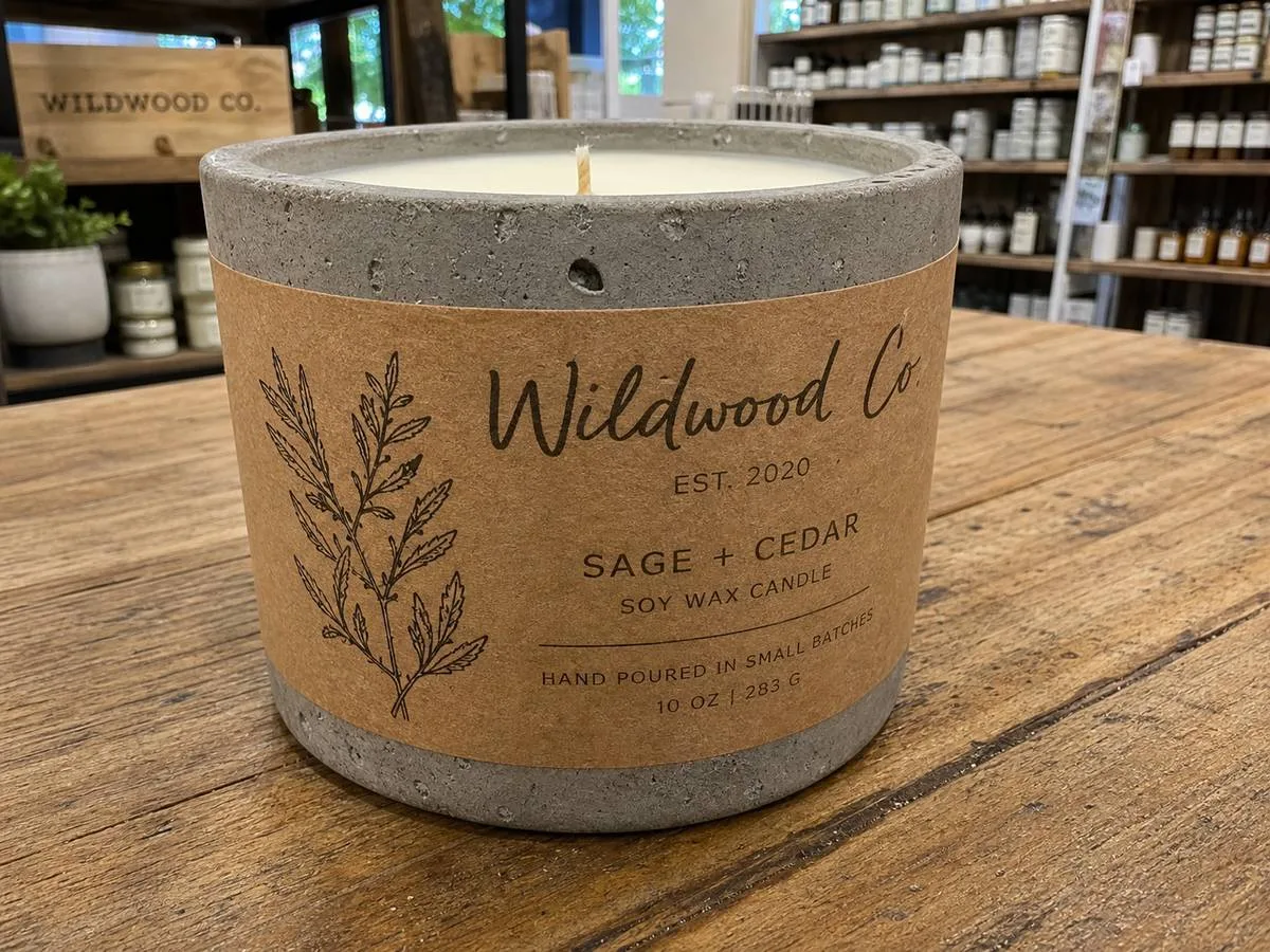 Custom kraft label wrap on artisan candle jar