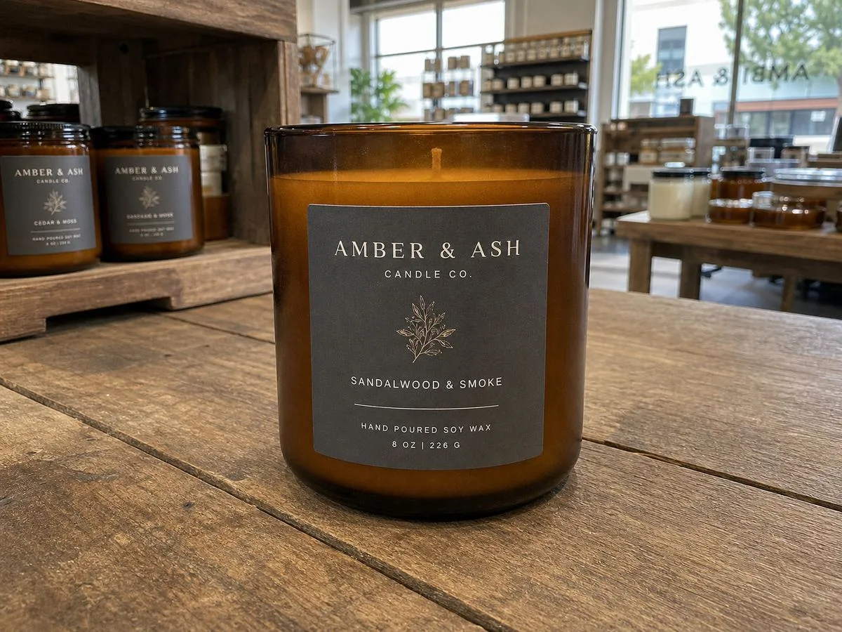 Matte soft-touch BOPP label on candle jar