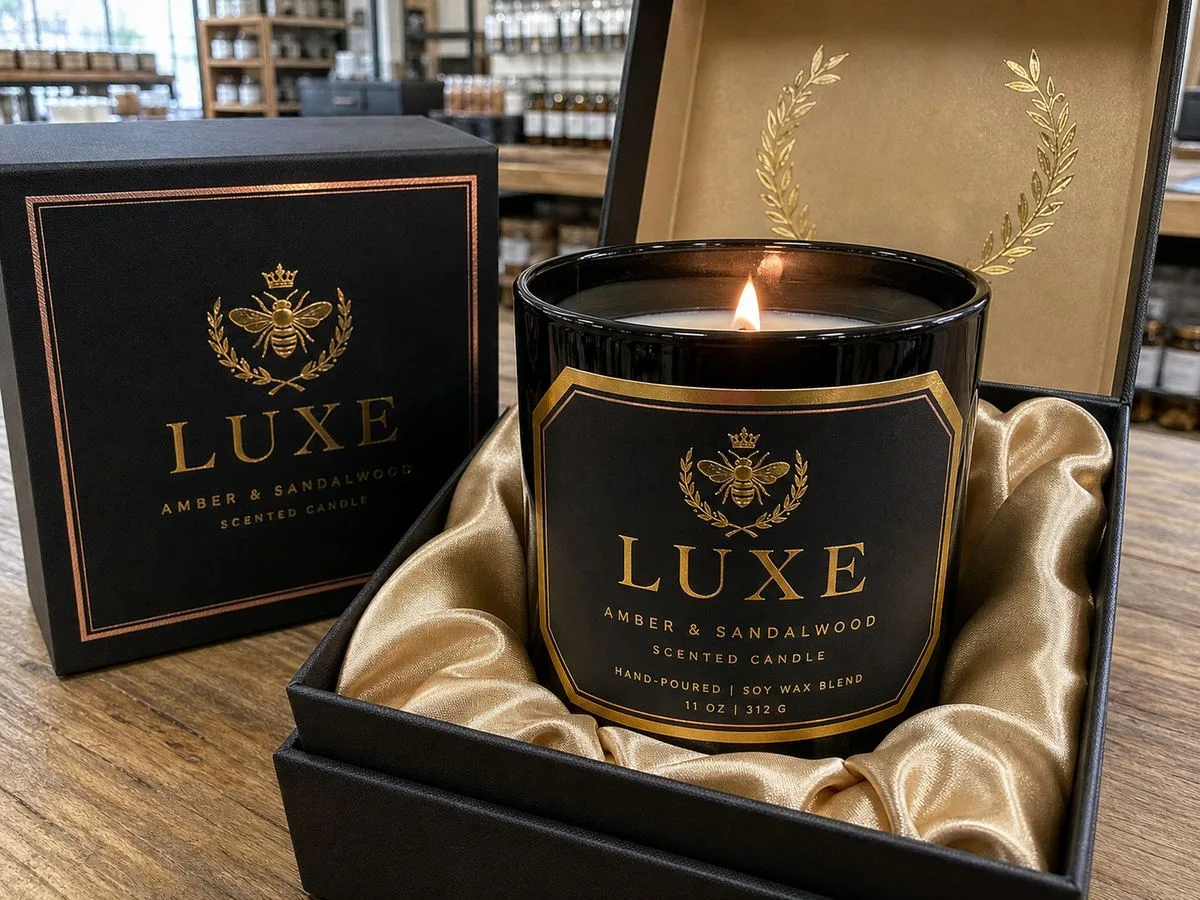 Metallic foil luxury candle label sample