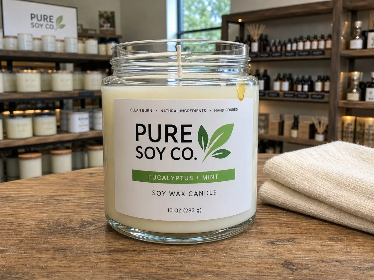 White BOPP heat-rated candle label on glass jar