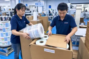 Chinese Packers Wrap Rolls With Protective Pe Film