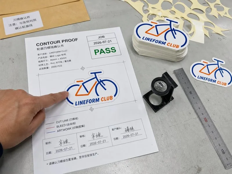 custom logo contour sticker proof