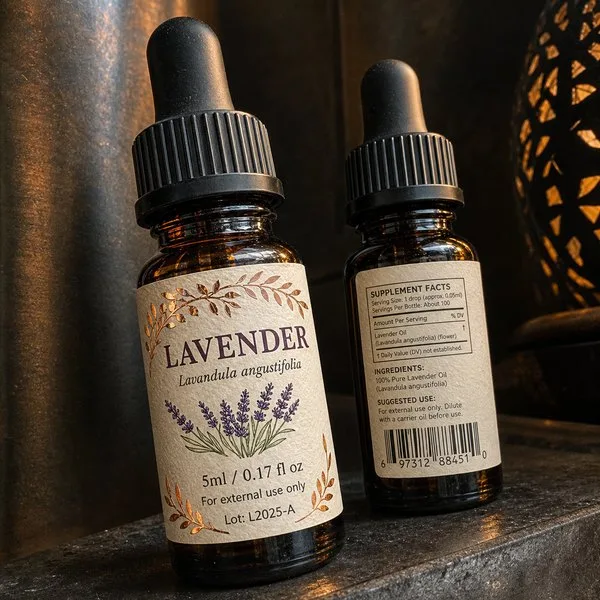 essential oil 5ml amber dropper label hero