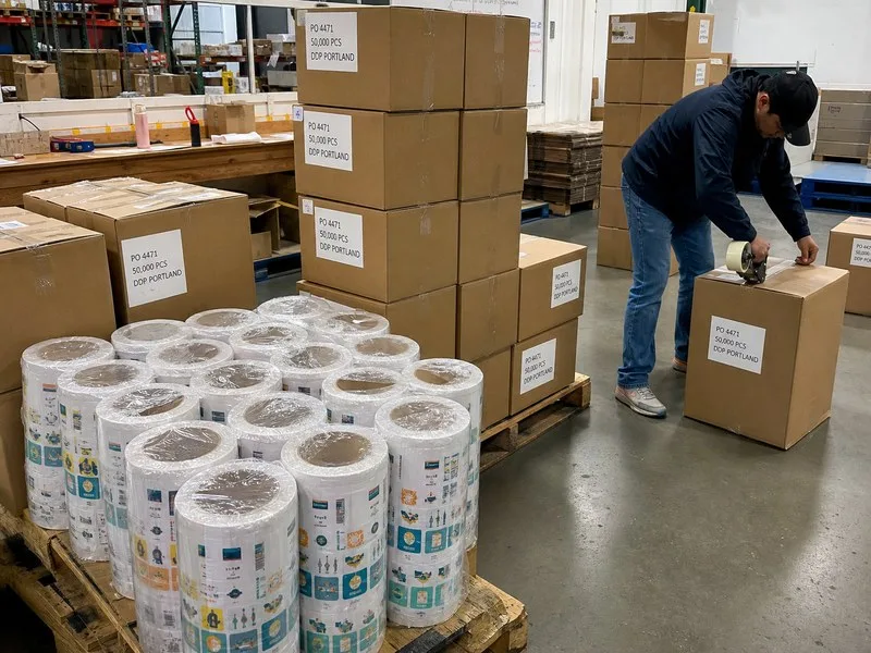 finished paper label rolls packed shipping