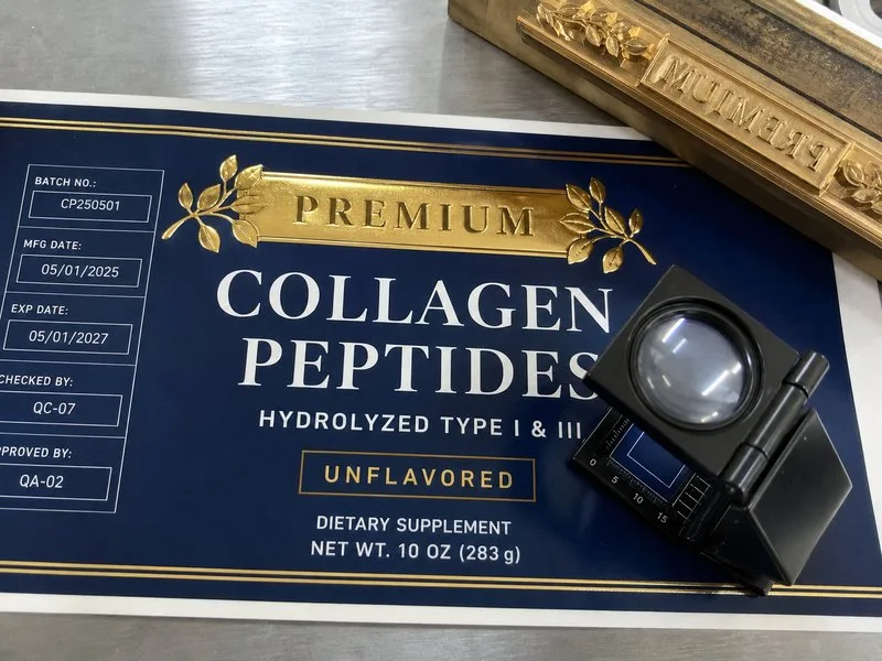 Foil stamping on supplement label