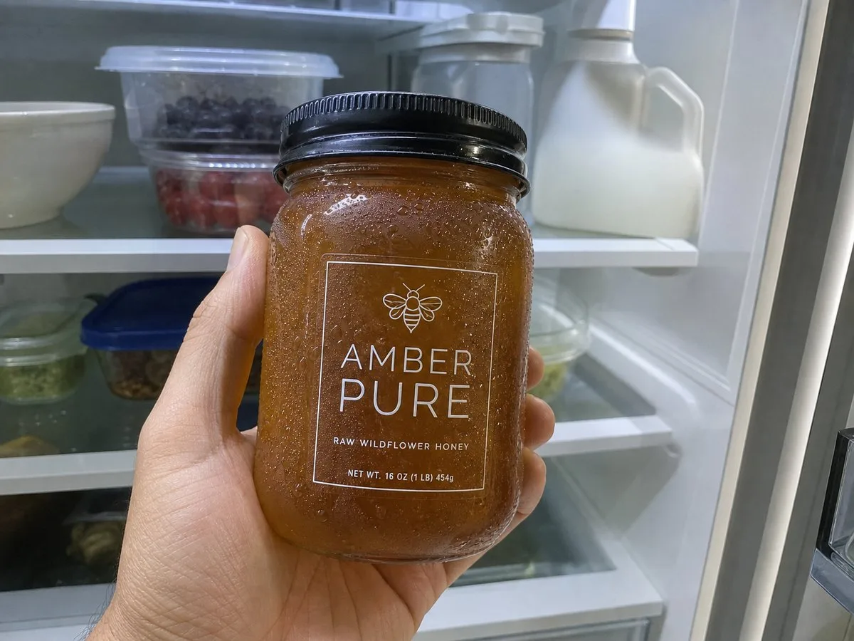 Condensation on refrigerated honey jars