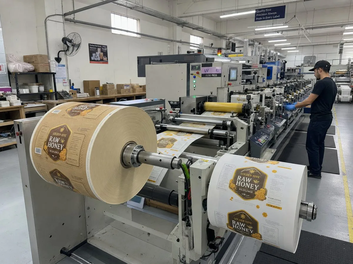 Digital press printing custom honey labels in Shenzhen factory