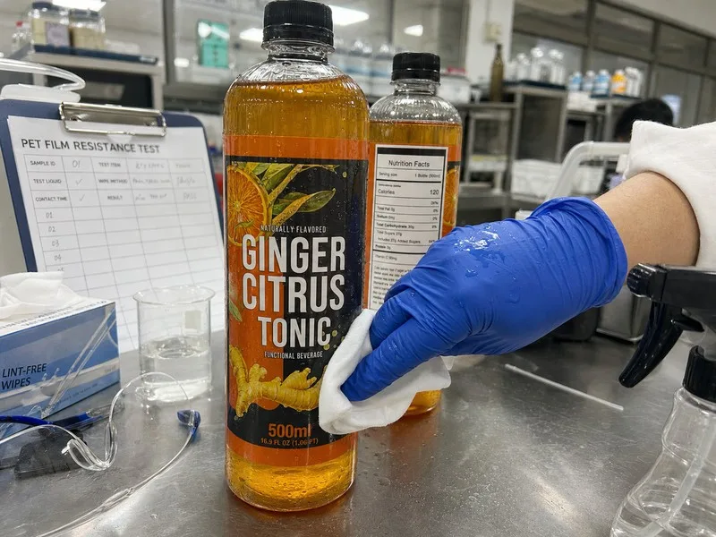 PET film chemical resistant beverage label