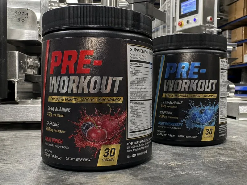 Pre-workout supplement label with foil