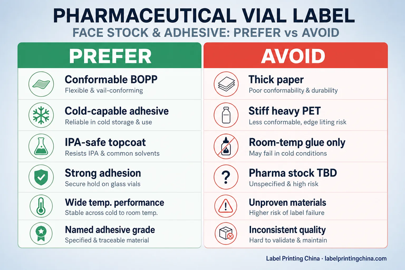 Prefer Avoid Vial Label Material Adhesive Matrix
