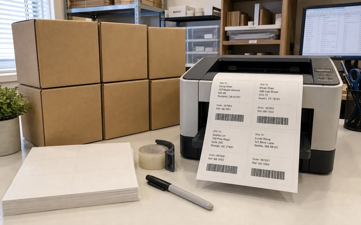 Blank laser-printable address and shipping sheet labels