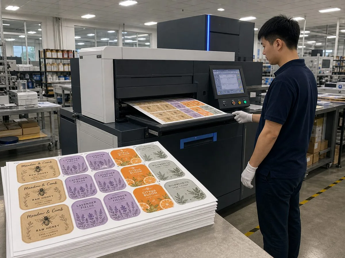 Shenzhen sheet label production floor with digital and flexo presses