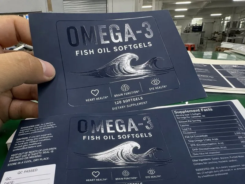 Spot UV coating on supplement label