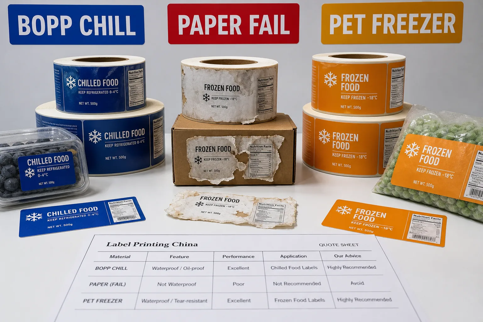 Waterproof Food Label Material Stack Comparison