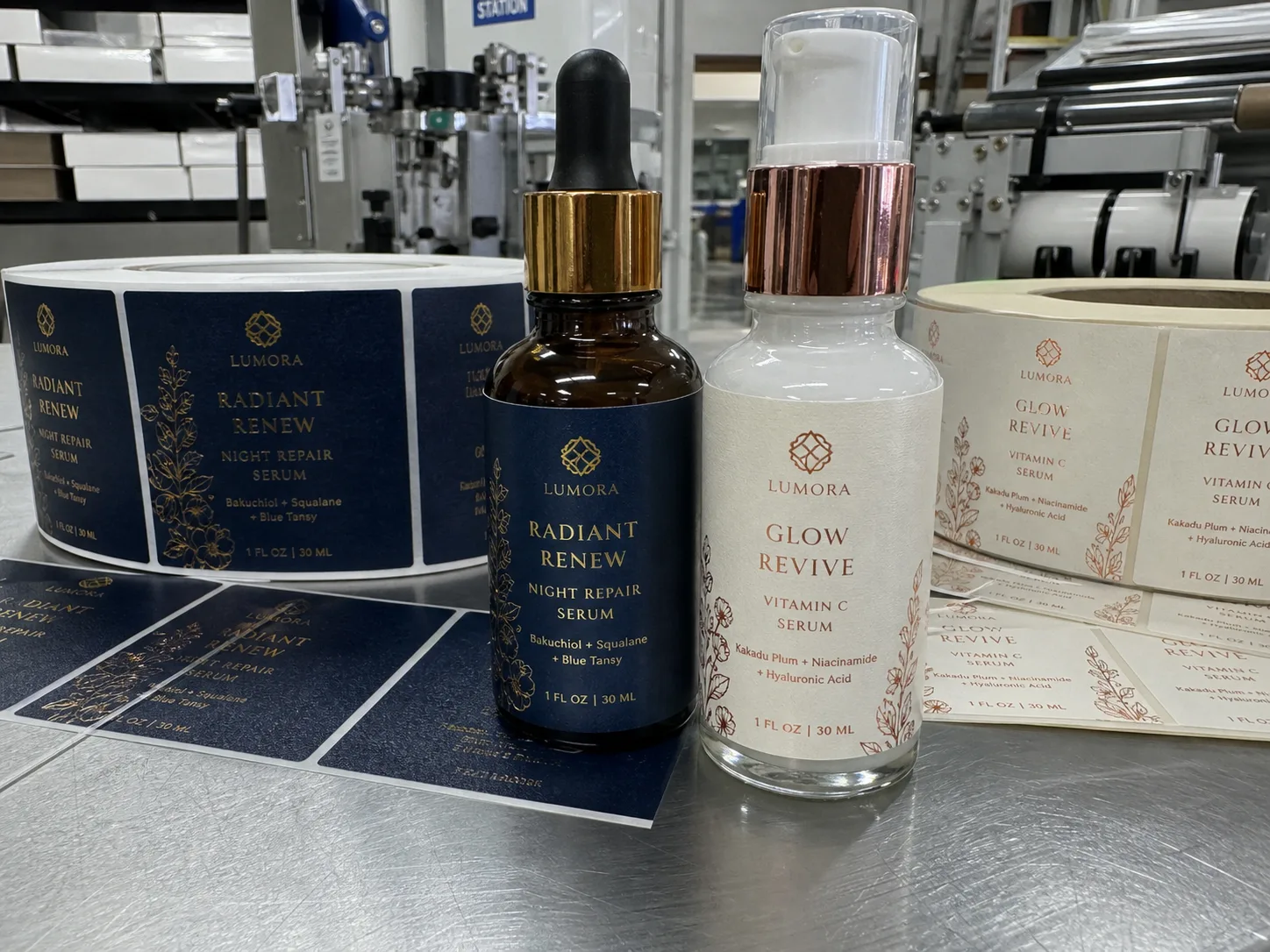 Foil stamping waterproof labels on cosmetic packaging
