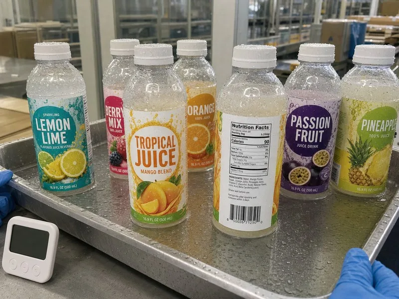 48-hour condensation soak test on juice bottle labels