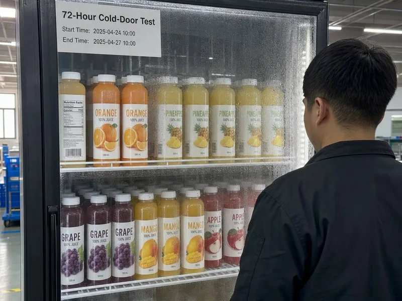 72-hour refrigeration test in retail cold door at 2-4 degrees C