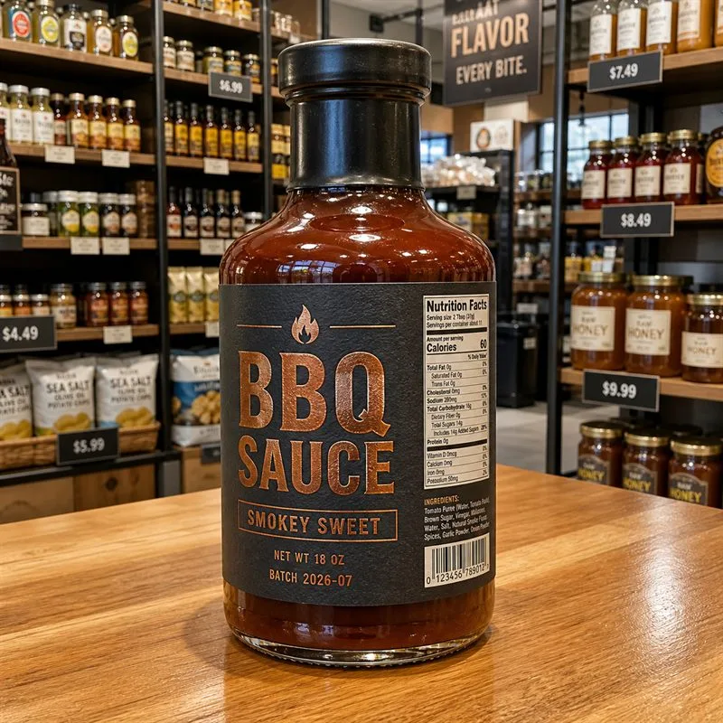 BBQ sauce bottle labeled for retail