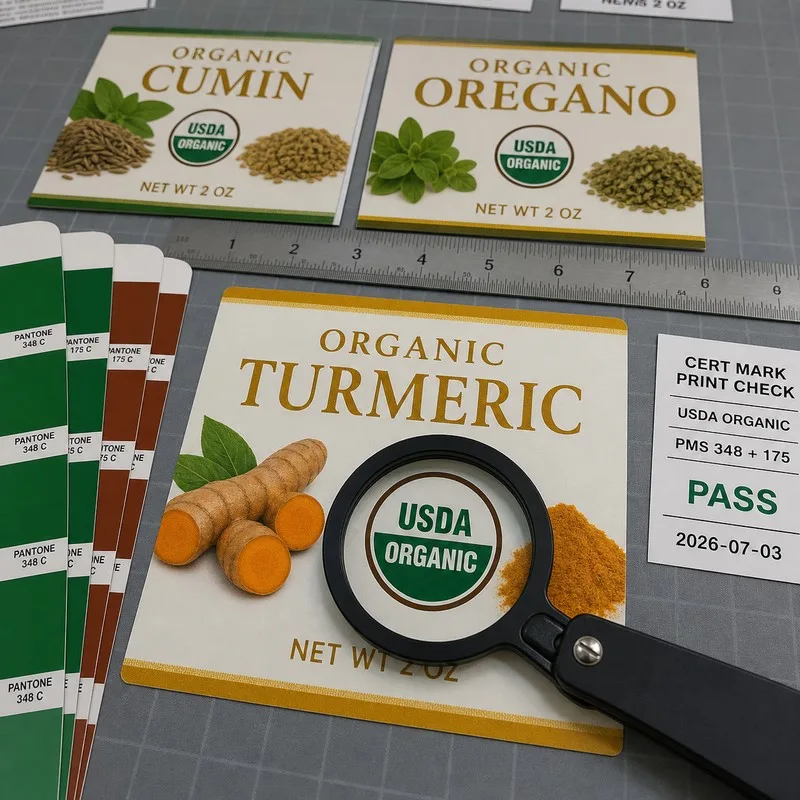 USDA organic seal Pantone print accuracy spice label