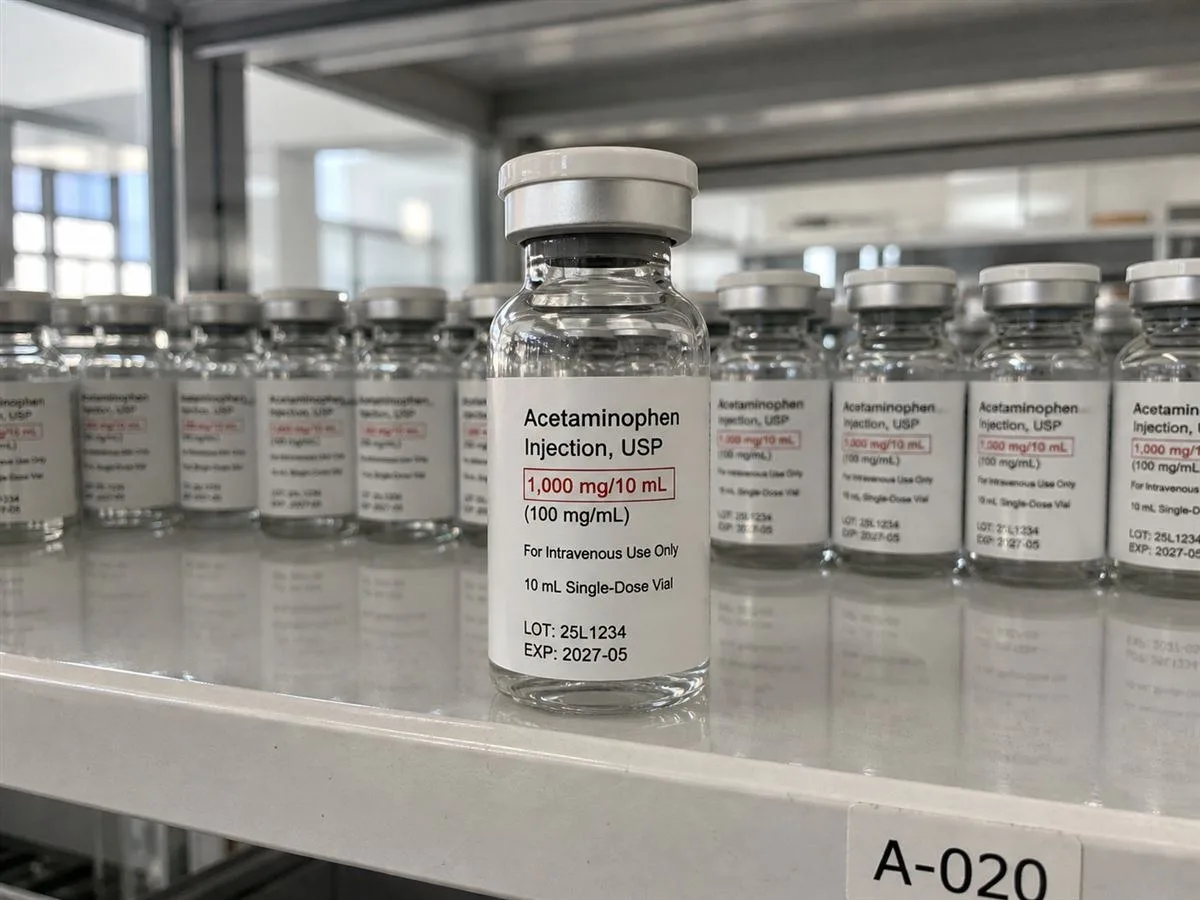 Wrap-around pharmaceutical label applied on a 10 mL glass vial