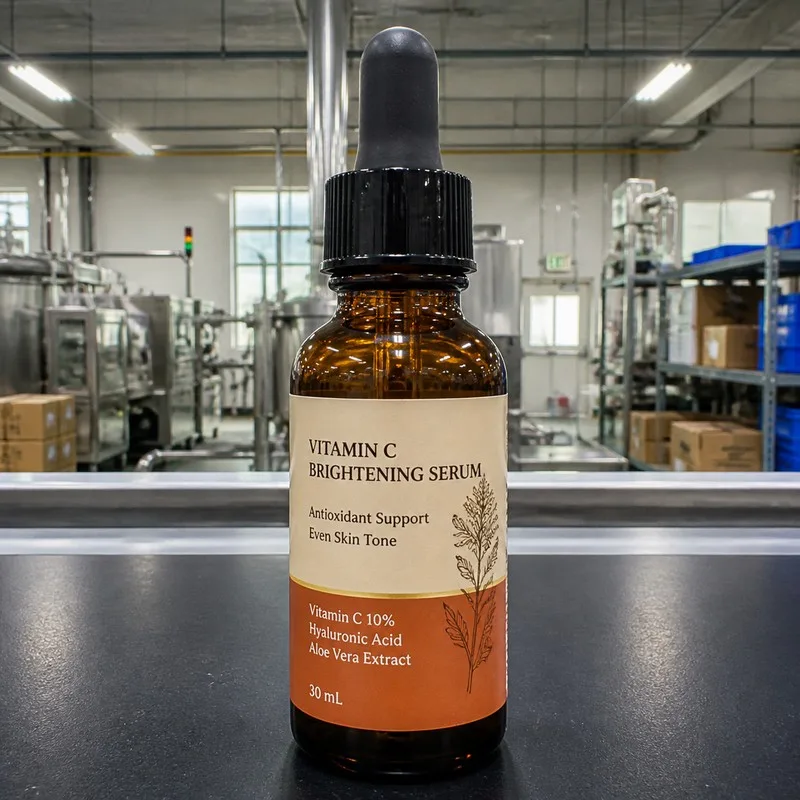 Custom cosmetic label on a glass serum dropper bottle