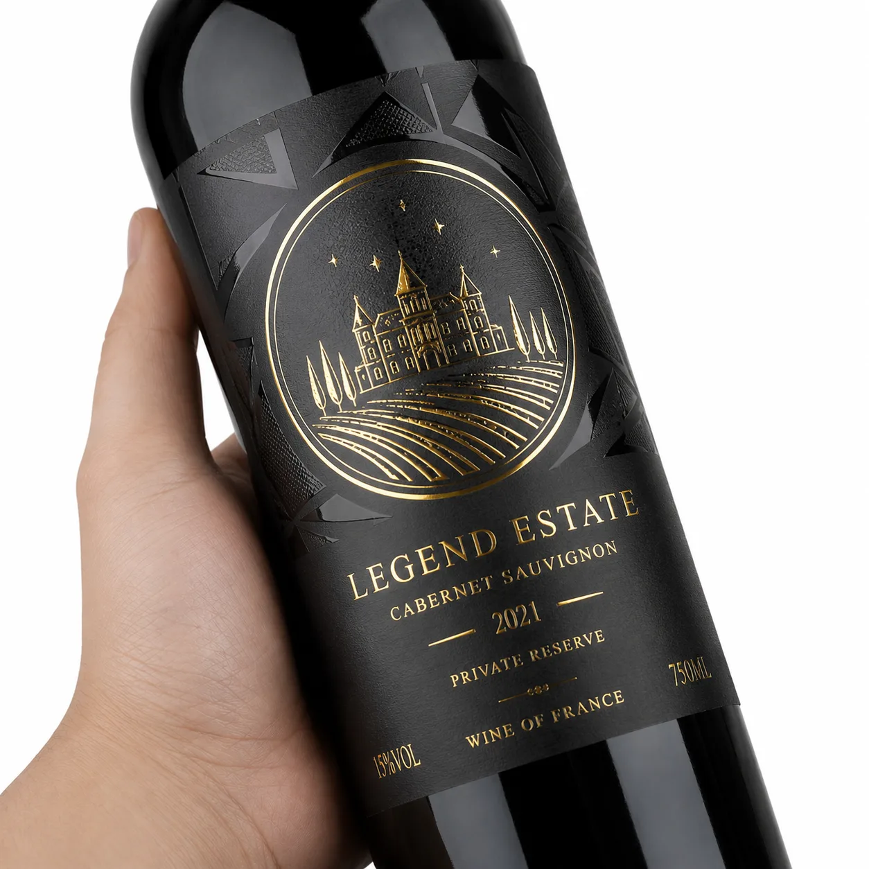 Black Waterproof Wine Label On Bottle