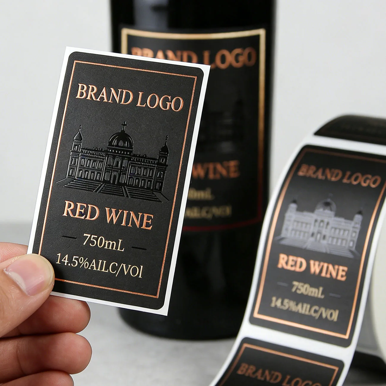 Black Wine Label Beside Bottle
