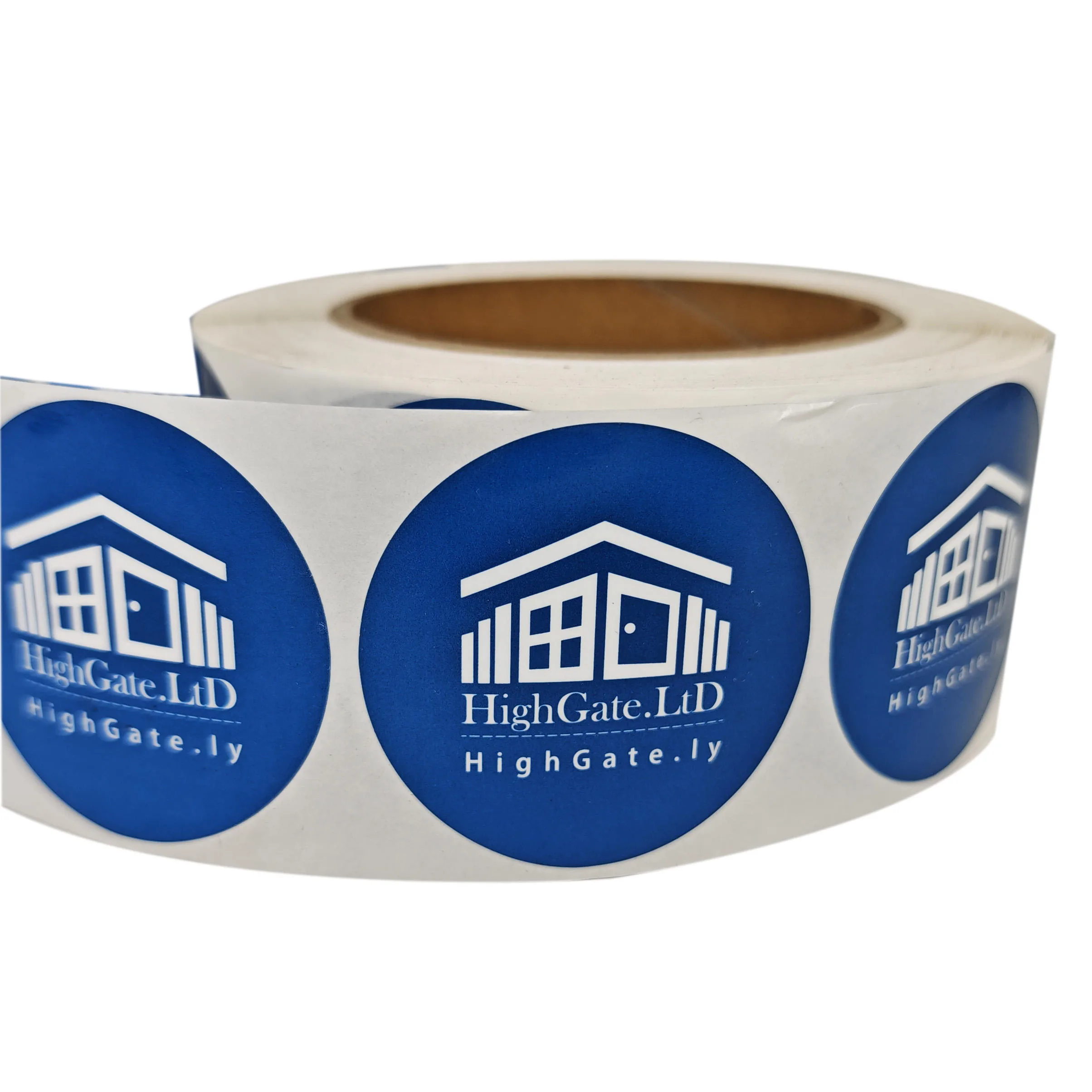 Blue Round Vinyl Logo Labels On Roll