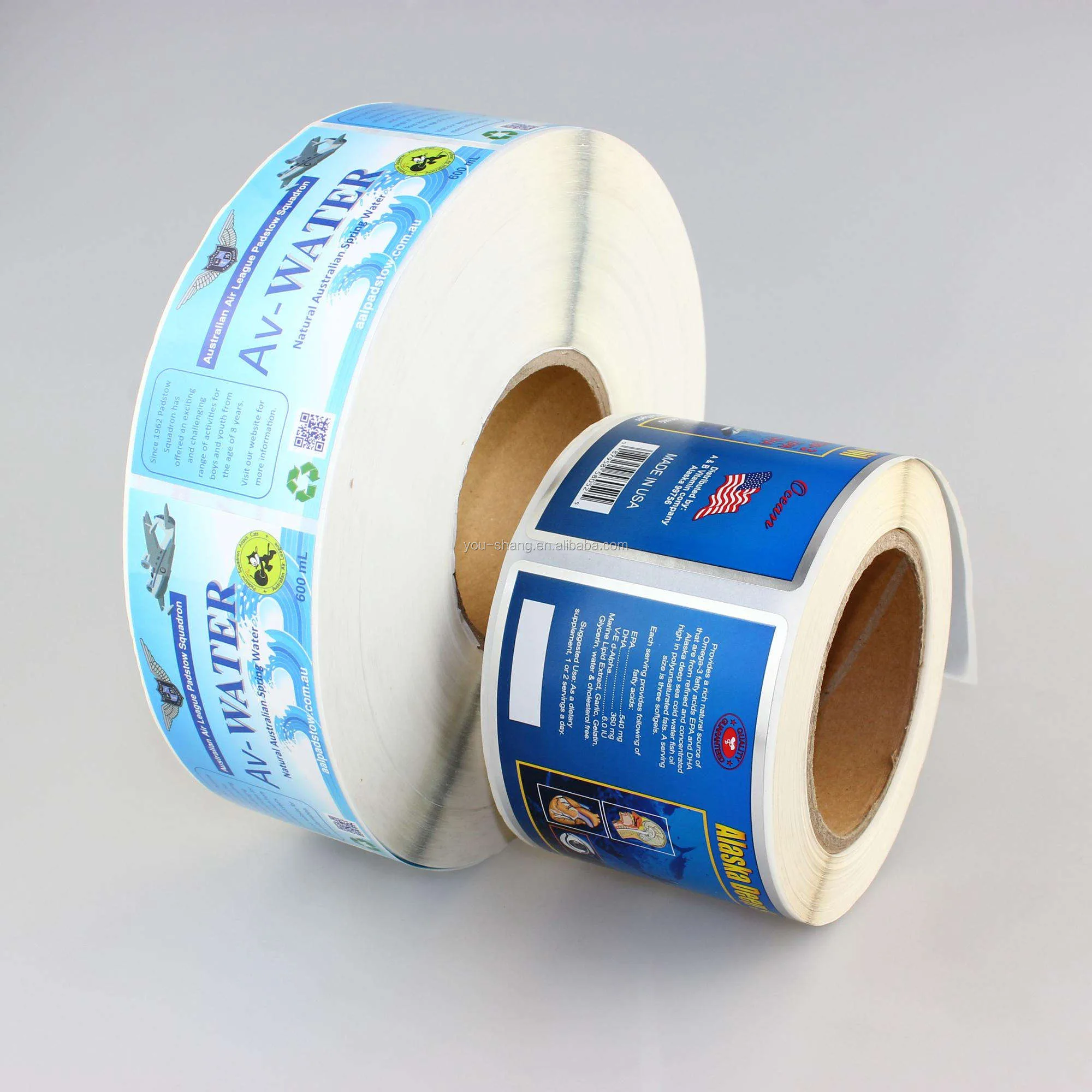 Blue Water Bottle Label Rolls