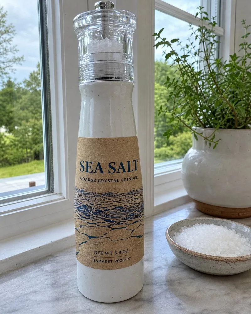 ceramic grinder sea salt spice label