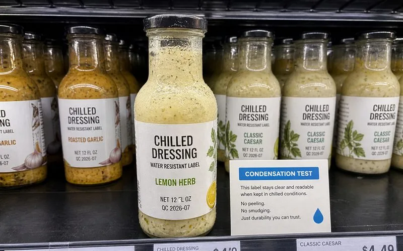 Chilled dressing bottle with condensation