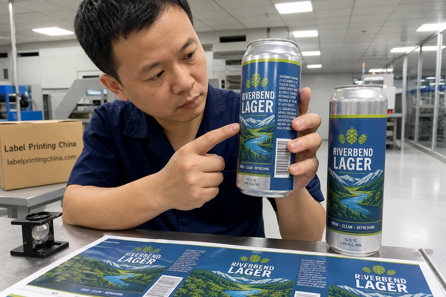 Chinese Qc Checks Beer Can Label Seam