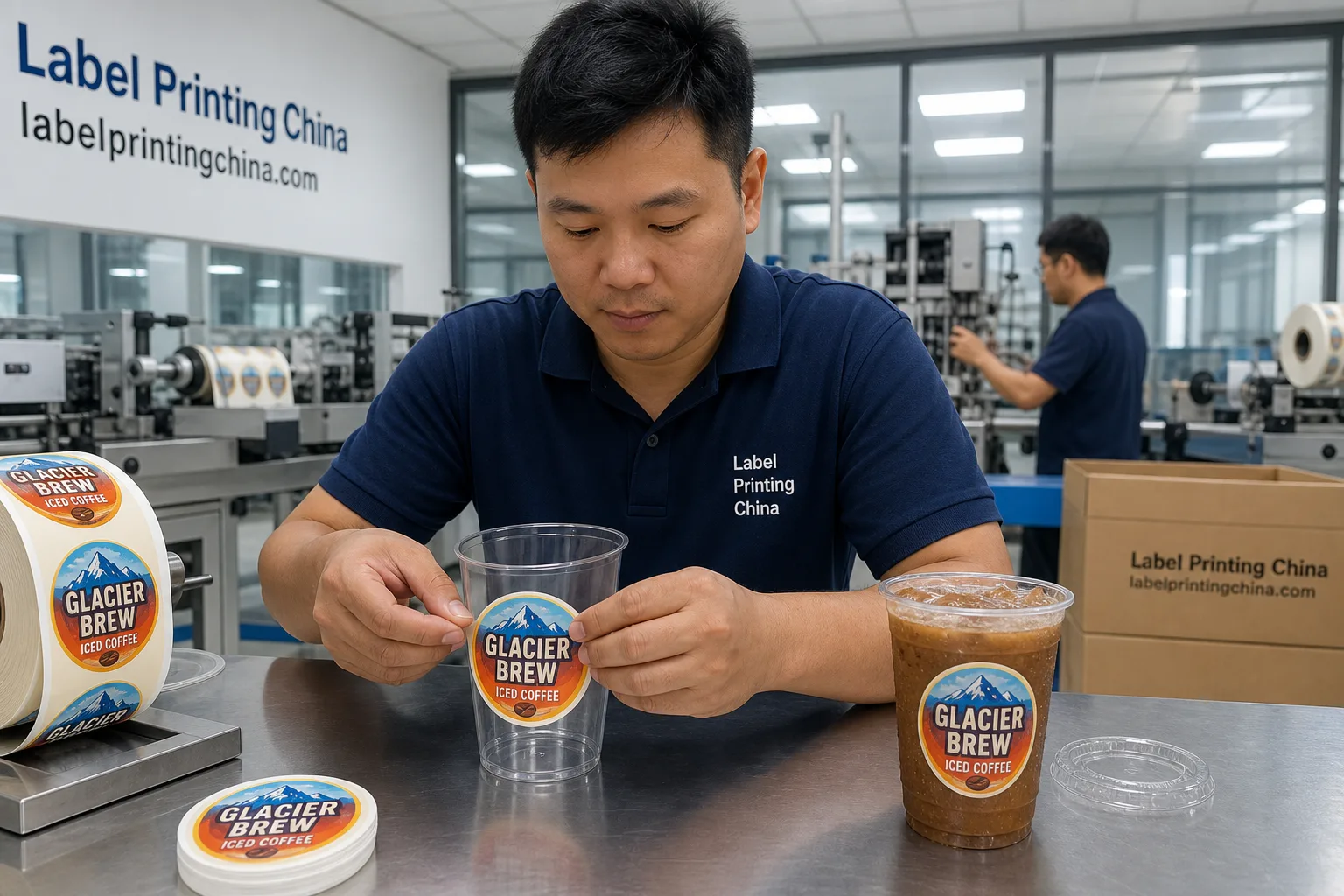 Chinese Tech Applies Label Dry Cold Cup