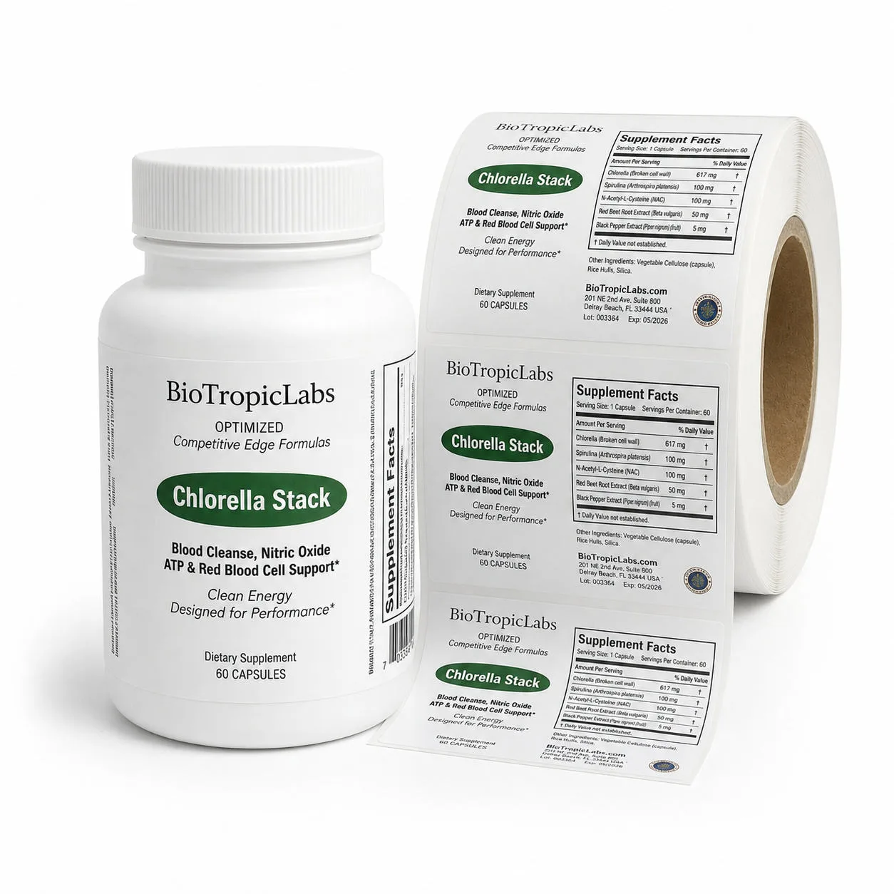 Chlorella Supplement Bottle Label Roll