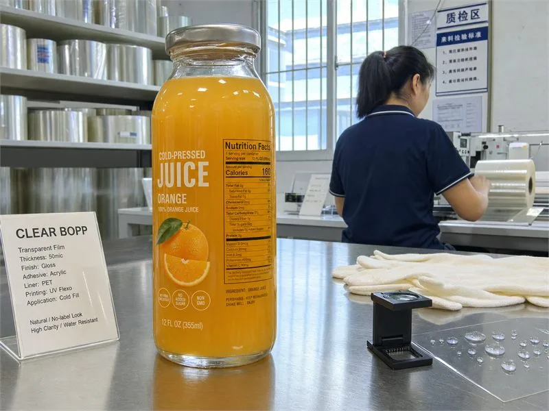 Clear bopp nutrition label juice bottle no look