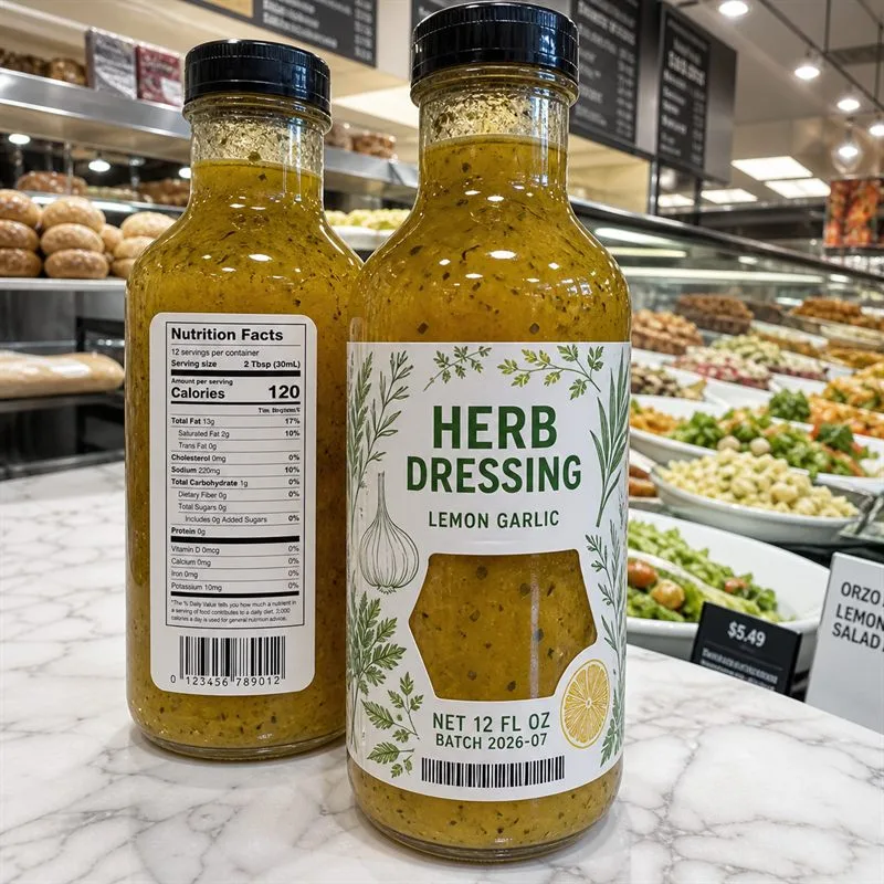 Salad dressing bottle with clear label