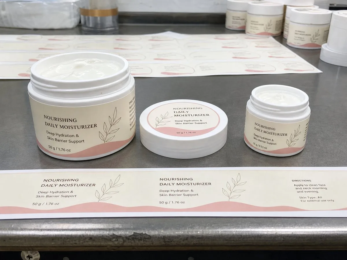 Cream jar with lid seal and body wrap labels