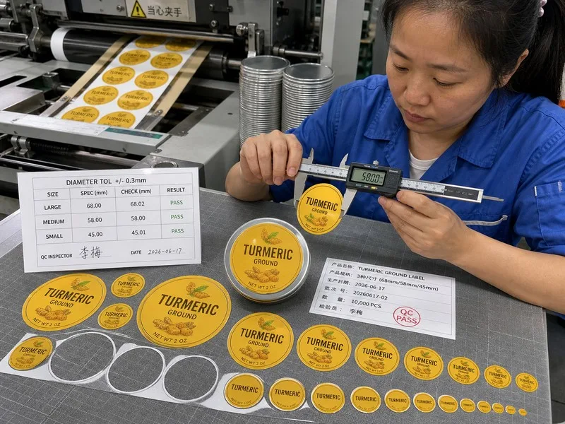 die cut circle tin lid spice labels