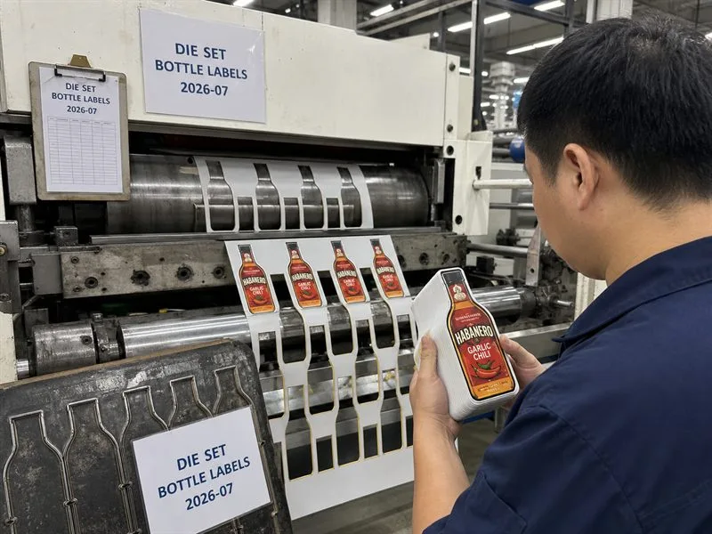 Die-cutting station for bottle labels