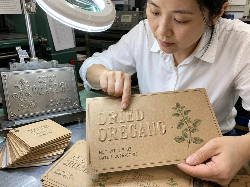 embossing raised kraft oregano spice label