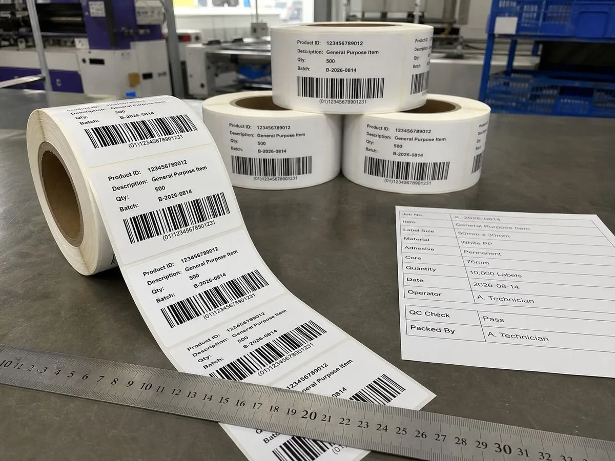 Finished roll of fully preprinted barcode labels with fixed product codes