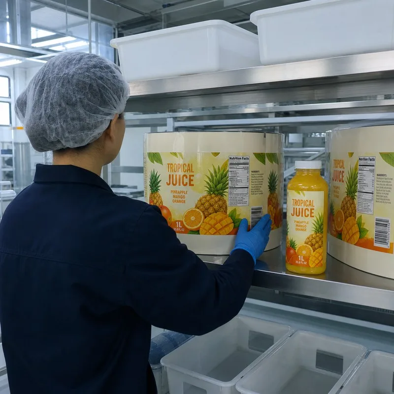Food-grade material handling for juice label production