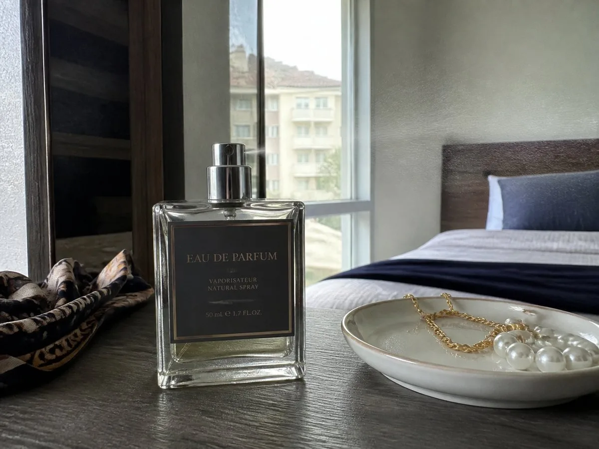 Fragrance bottle with chemical-resistant label