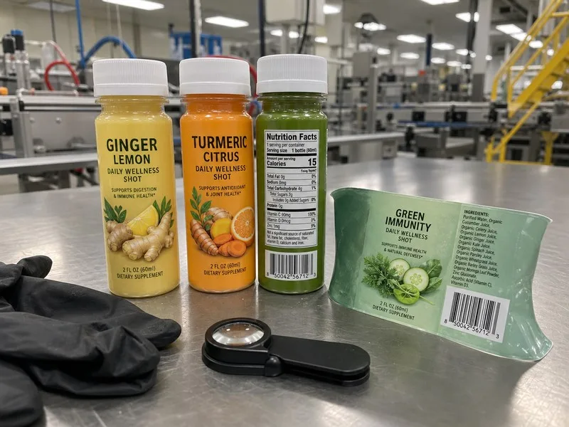Functional wellness shots with shrink sleeve 360 label after corner flagging fix
