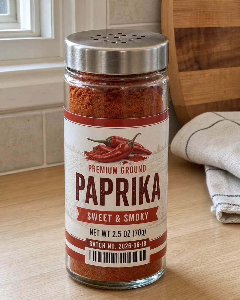 glass jar paprika custom spice label