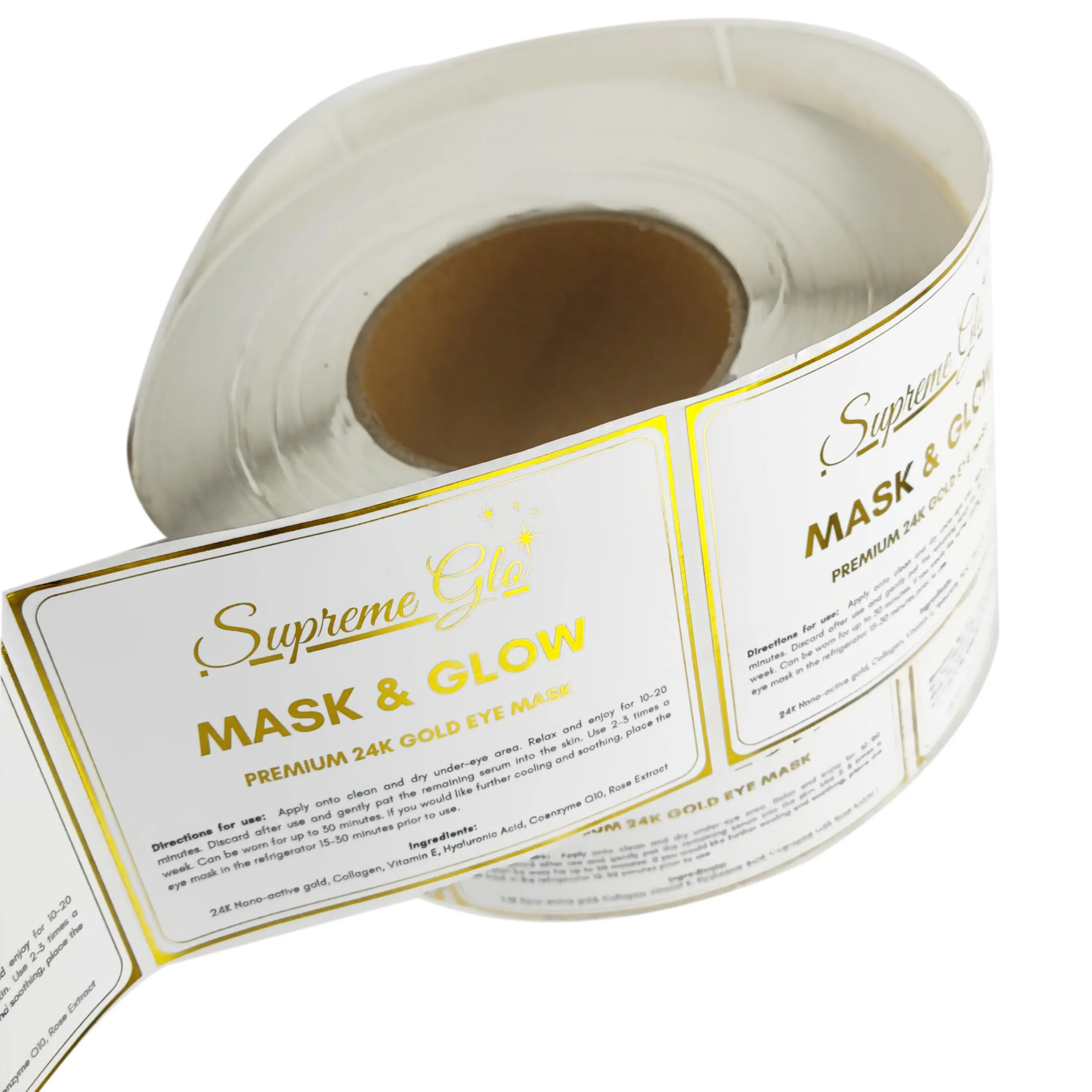 Gold Foil Cosmetic Vinyl Labels On Roll
