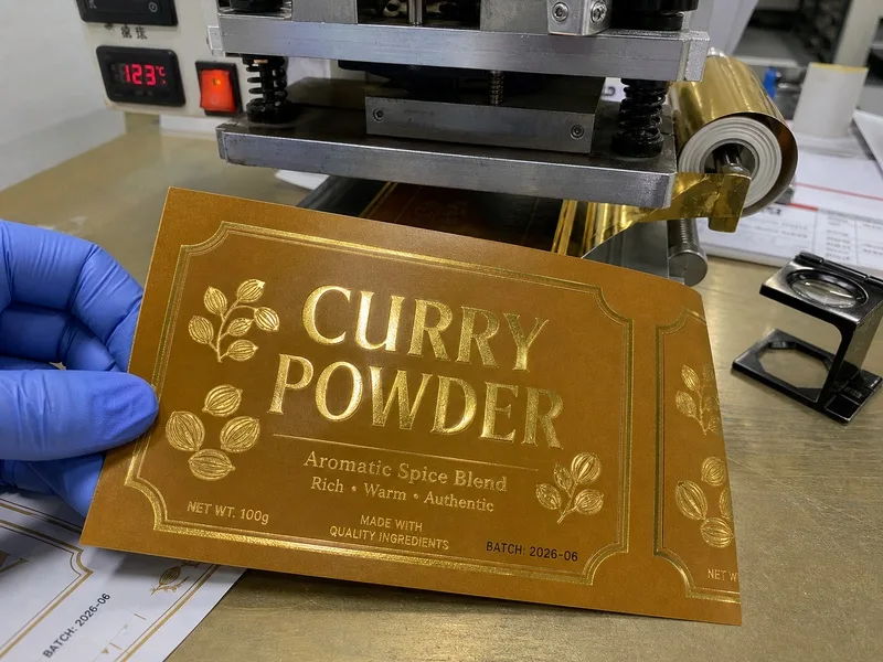 gold foil stamping curry powder spice label