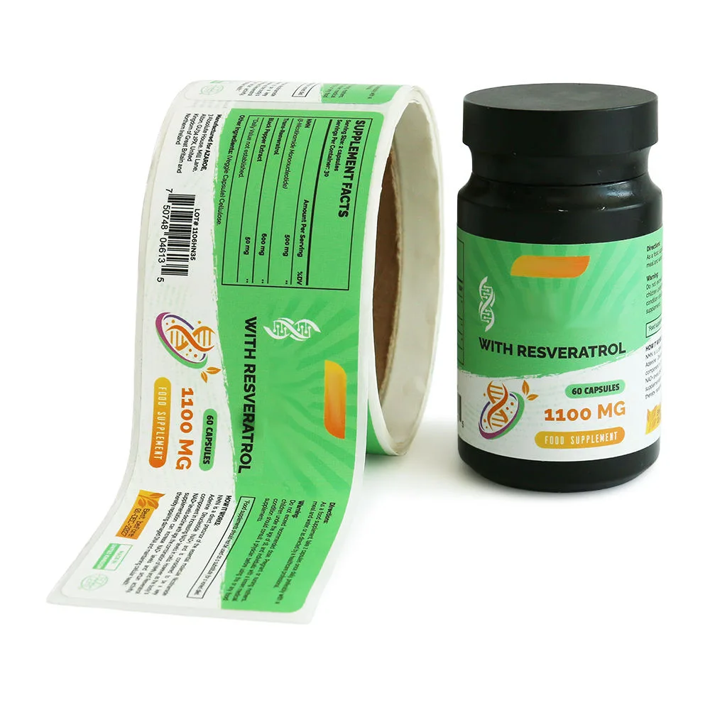 Green Bottle Supplement Label Roll